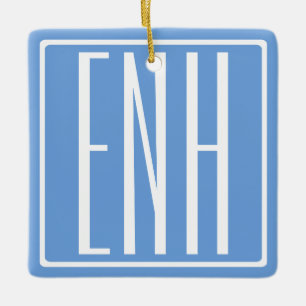 Bold Modern 3 Initials Monogram Soft Blue Ceramic Ornament