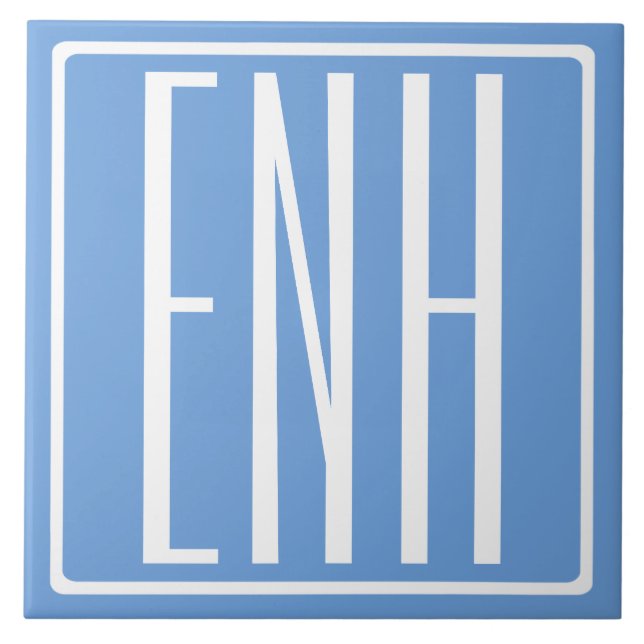 Bold Modern 3 Initials Monogram | Soft Blue Ceramic Tile (Front)