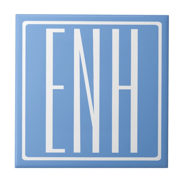 Bold Modern 3 Initials Monogram | Soft Blue Ceramic Tile (Front)