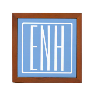 Bold Modern 3 Initials Monogram   Soft Blue Desk Organizer