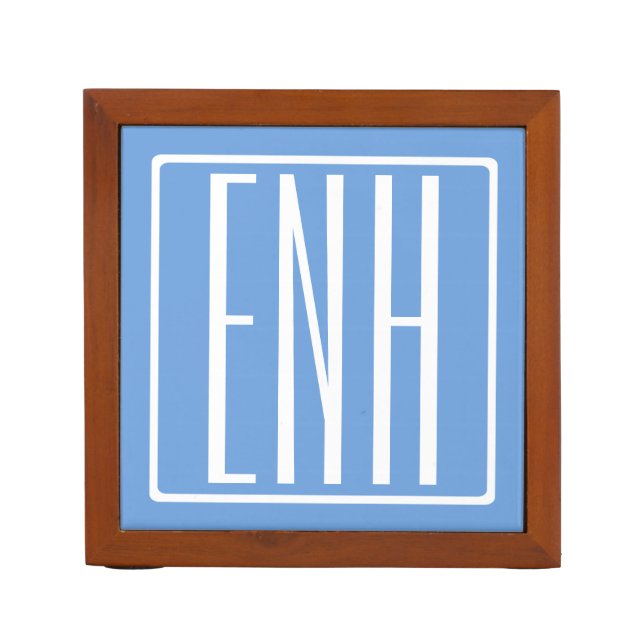 Bold Modern 3 Initials Monogram | Soft Blue Desk Organizer (Front)