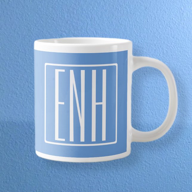 Bold Modern 3 Initials Monogram | Soft Blue Giant Coffee Mug (Creator Uploaded)