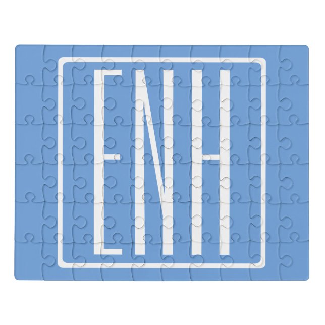 Bold Modern 3 Initials Monogram | Soft Blue Jigsaw Puzzle (Puzzle Horizontal)
