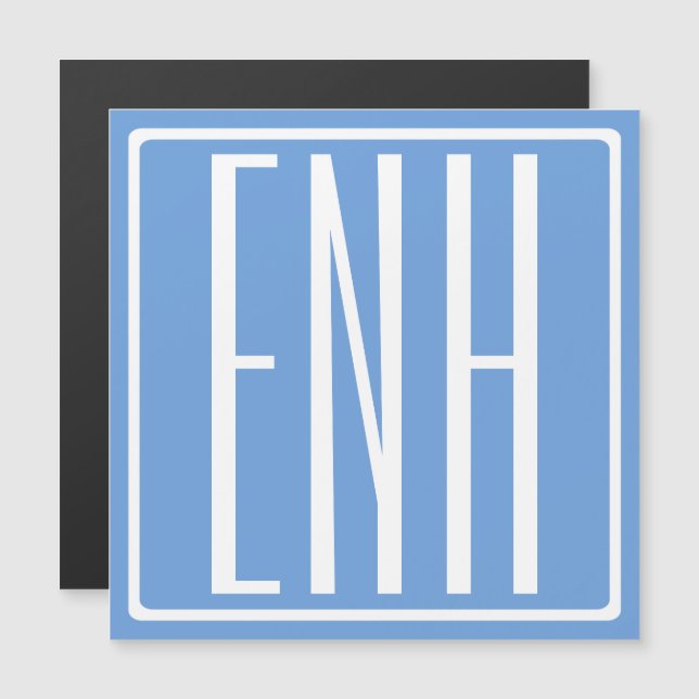 Bold Modern 3 Initials Monogram | Soft Blue Magnetic Invitation (Front/Back)