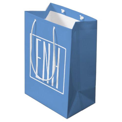 Bold Modern 3 Initials Monogram  Soft Blue Medium Gift Bag