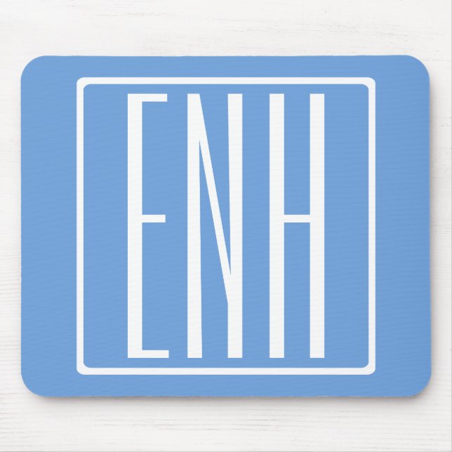 Bold Modern 3 Initials Monogram | Soft Blue Mouse Pad (Front)