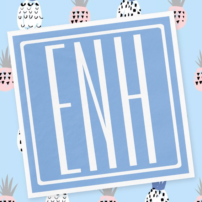 Bold Modern 3 Initials Monogram | Soft Blue Napkins (Creator Uploaded)