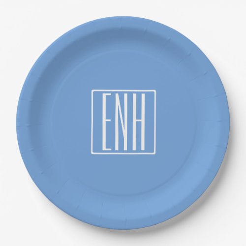 Bold Modern 3 Initials Monogram  Soft Blue Paper Plates