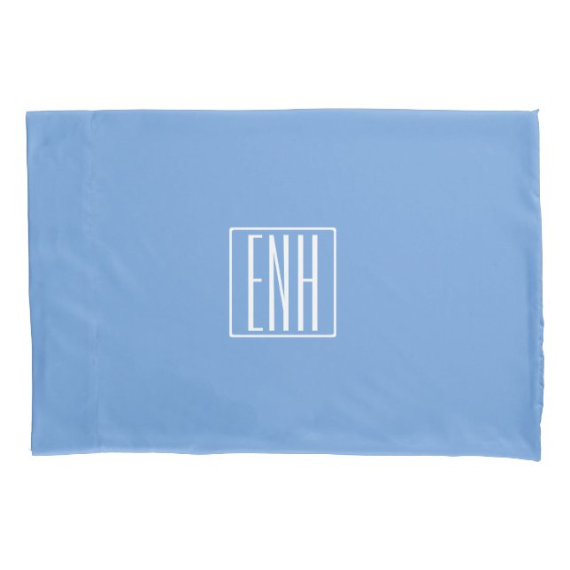 Bold Modern 3 Initials Monogram | Soft Blue Pillow Case (Front)