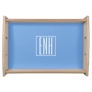 Bold Modern 3 Initials Monogram Soft Blue Serving Tray