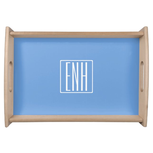 Bold Modern 3 Initials Monogram | Soft Blue Serving Tray (Front)