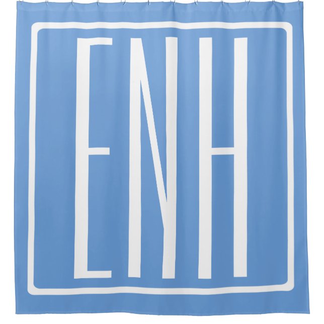 Bold Modern 3 Initials Monogram | Soft Blue Shower Curtain (Front)