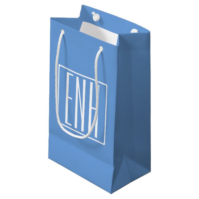 Bold Modern 3 Initials Monogram | Soft Blue Small Gift Bag (Front Angled)