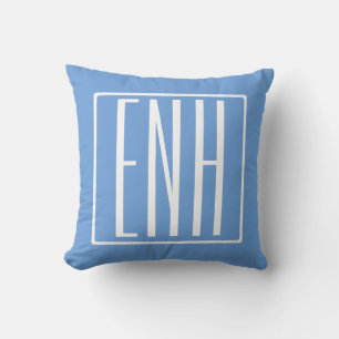 Bold Modern 3 Initials Monogram   Soft Blue Throw Pillow