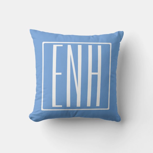 Bold Modern 3 Initials Monogram | Soft Blue Throw Pillow (Front)