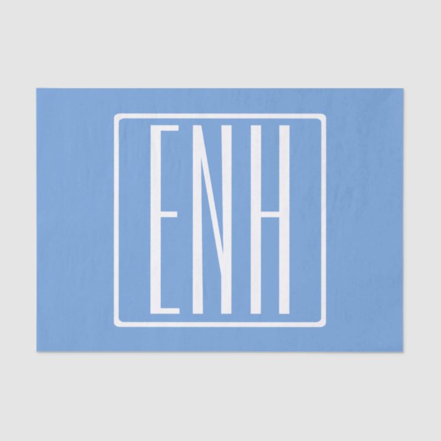 Bold Modern 3 Initials Monogram | Soft Blue Tissue Paper (Front)