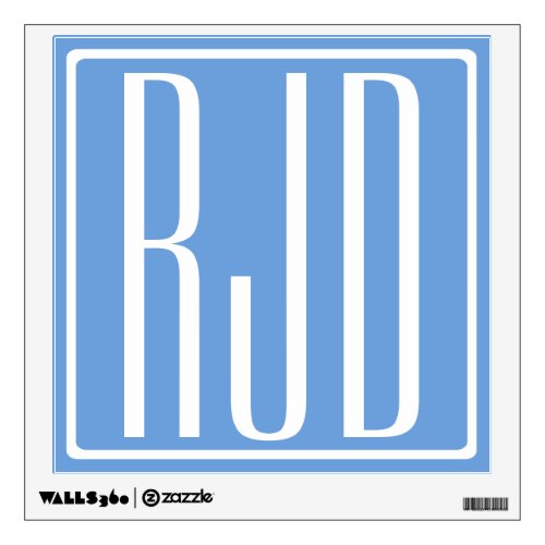 Bold Modern 3 Initials Monogram  Soft Blue Wall Decal