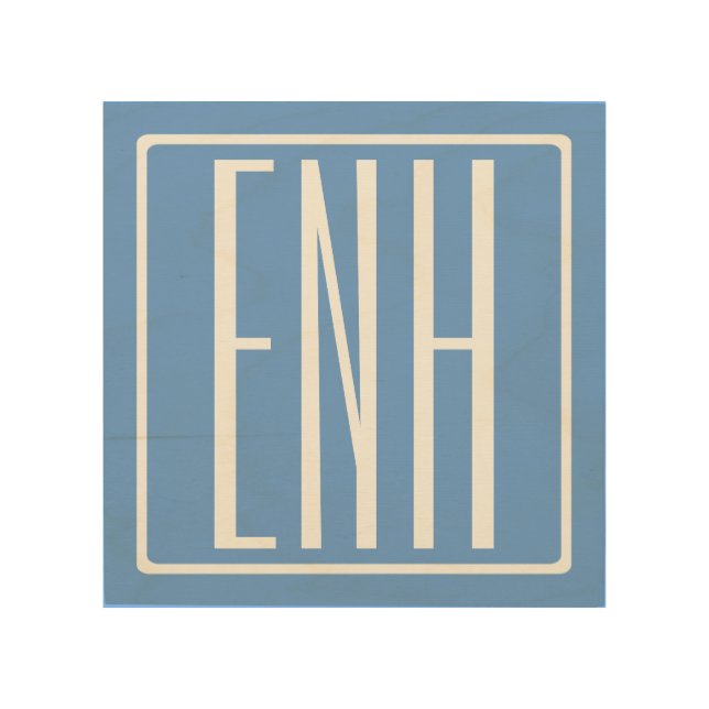 Bold Modern 3 Initials Monogram | Soft Blue Wood Wall Art (Front)