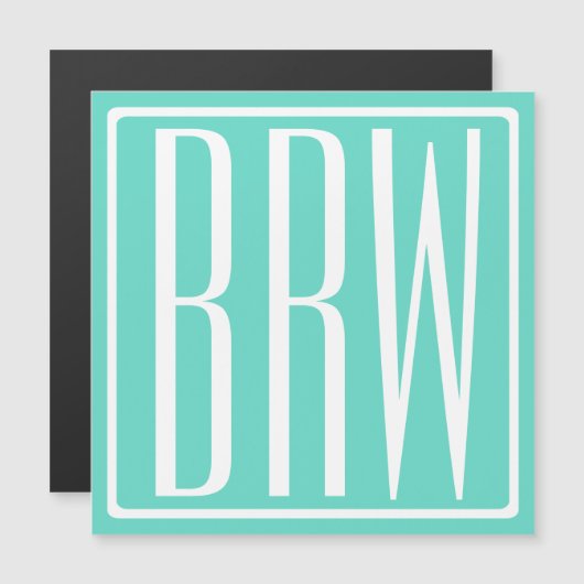 Bold Modern 3 Initials Monogram | White On Aqua (Front/Back)