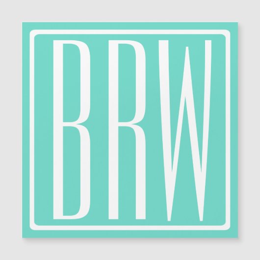 Bold Modern 3 Initials Monogram | White On Aqua (Front)