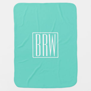 Bold Modern 3 Initials Monogram White On Aqua Baby Blanket