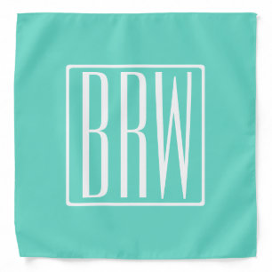 Bold Modern 3 Initials Monogram White On Aqua Bandana