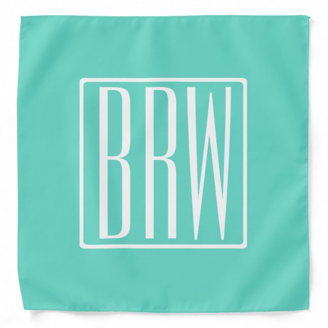 Bold Modern 3 Initials Monogram | White On Aqua Bandana (Front)