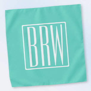 Bold Modern 3 Initials Monogram   White On Aqua Bandana