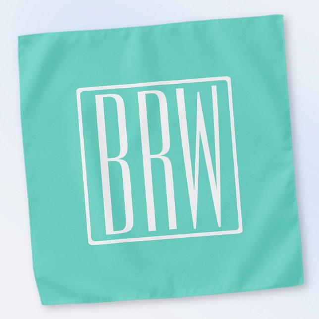 Bold Modern 3 Initials Monogram | White On Aqua Bandana (Creator Uploaded)