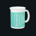 Bold Modern 3 Initials Monogram | White On Aqua Beverage Pitcher<br><div class="desc">Classy,  bold & modern.</div>