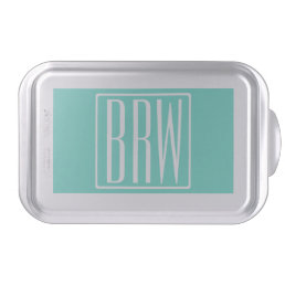 Bold Modern 3 Initials Monogram | White On Aqua Cake Pan