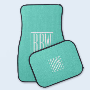 Bold Modern 3 Initials Monogram   White On Aqua Car Floor Mat