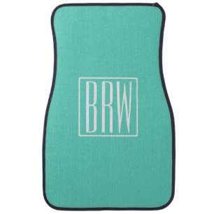 Bold Modern 3 Initials Monogram   White On Aqua Car Floor Mat