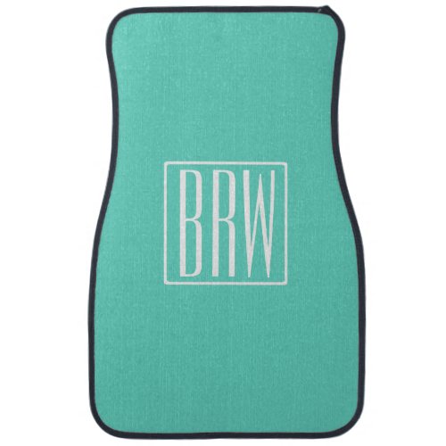 Bold Modern 3 Initials Monogram  White On Aqua Car Floor Mat