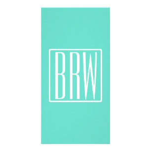 Bold Modern 3 Initials Monogram   White On Aqua Card