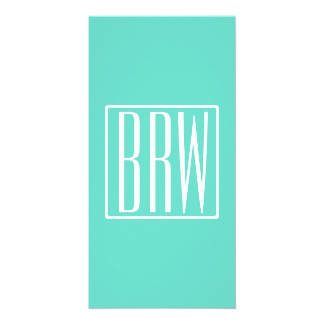 Bold Modern 3 Initials Monogram | White On Aqua Card (Front)
