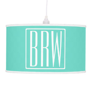 Bold Modern 3 Initials Monogram White On Aqua Ceiling Lamp