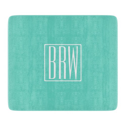 Bold Modern 3 Initials Monogram  White On Aqua Cutting Board