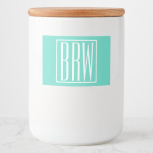 Bold Modern 3 Initials Monogram White On Aqua Food Label