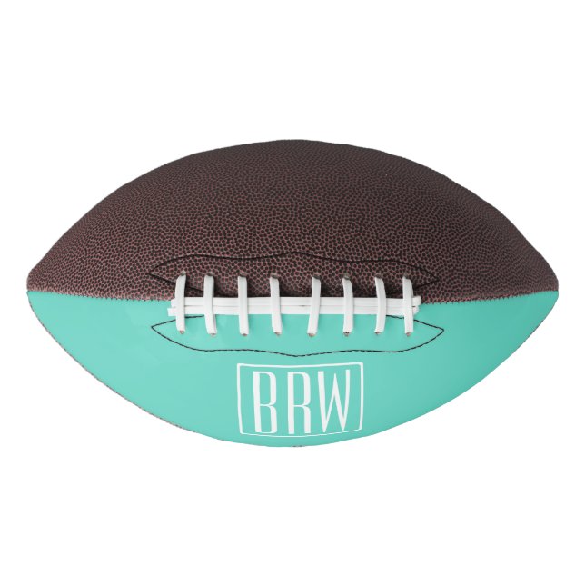 Bold Modern 3 Initials Monogram | White On Aqua Football (Front)