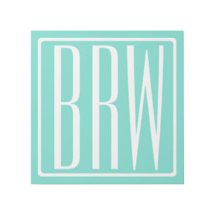 Bold Modern 3 Initials Monogram White On Aqua Gallery Wrap