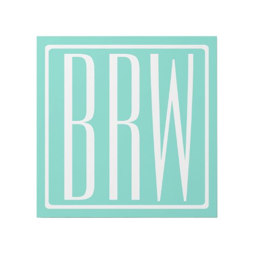 Bold Modern 3 Initials Monogram  White On Aqua Gallery Wrap