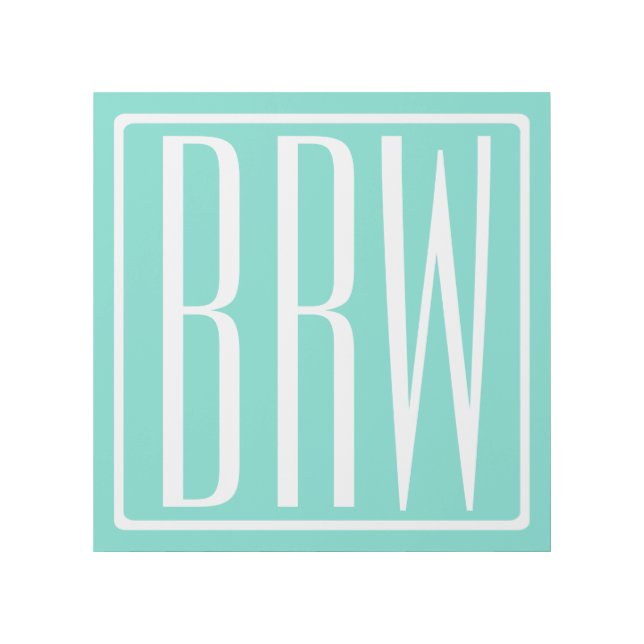 Bold Modern 3 Initials Monogram | White On Aqua Gallery Wrap (Front)