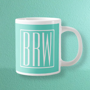 Bold Modern 3 Initials Monogram White On Aqua Giant Coffee Mug