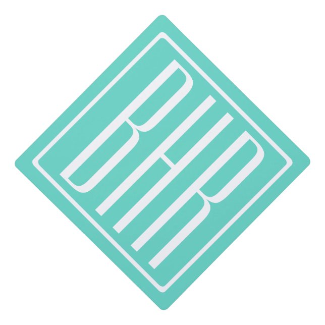 Bold Modern 3 Initials Monogram | White On Aqua Graduation Cap Topper (Front)