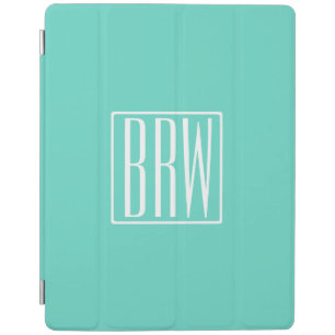 Bold Modern 3 Initials Monogram White On Aqua iPad Smart Cover