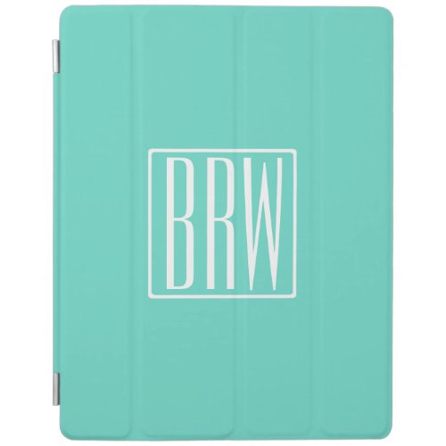 Bold Modern 3 Initials Monogram  White On Aqua iPad Smart Cover