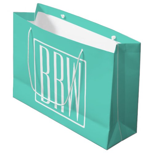 Bold Modern 3 Initials Monogram  White On Aqua Large Gift Bag