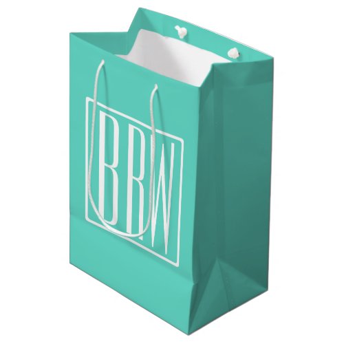 Bold Modern 3 Initials Monogram  White On Aqua Medium Gift Bag