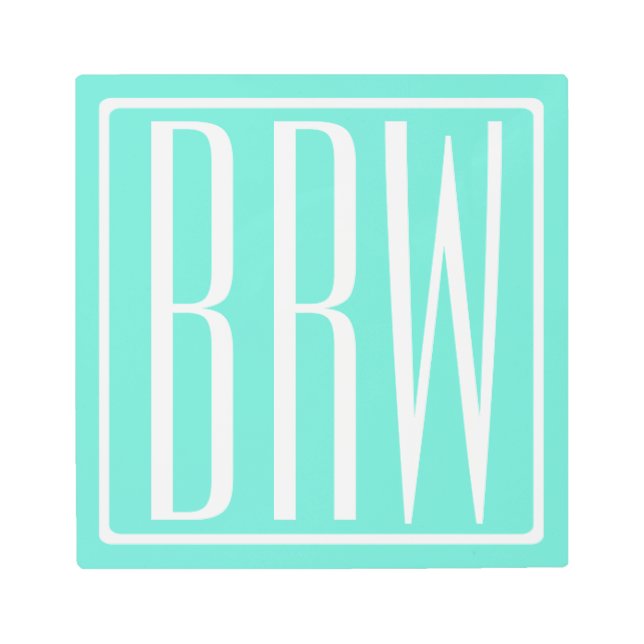 Bold Modern 3 Initials Monogram | White On Aqua Metal Print (Front)